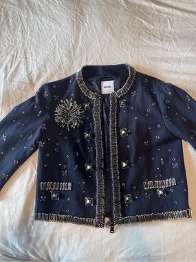 Moschino Navy Embellished Cropped Jacket with Silver Accents